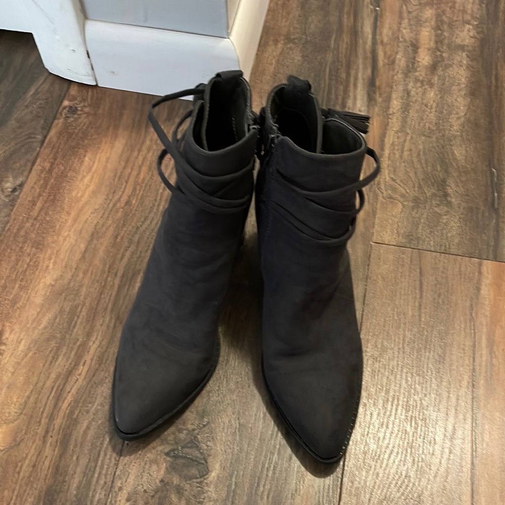 Gray heeled zip boot. Size 8.5.